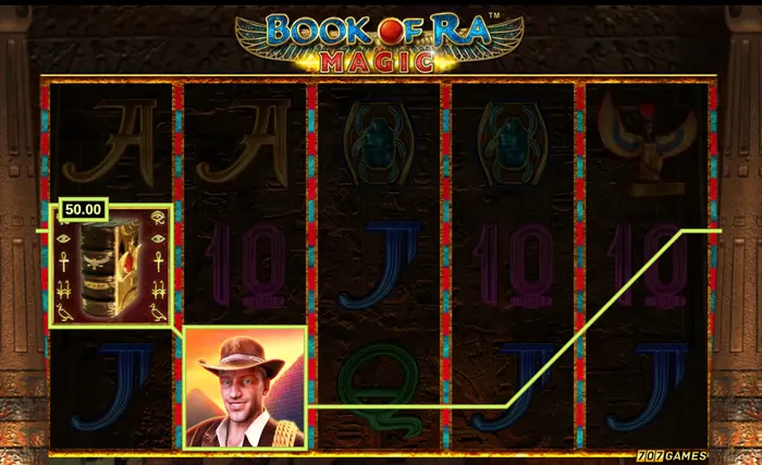 Book of Ra Magic mit einer Gewinnkombination des Buch Symbols